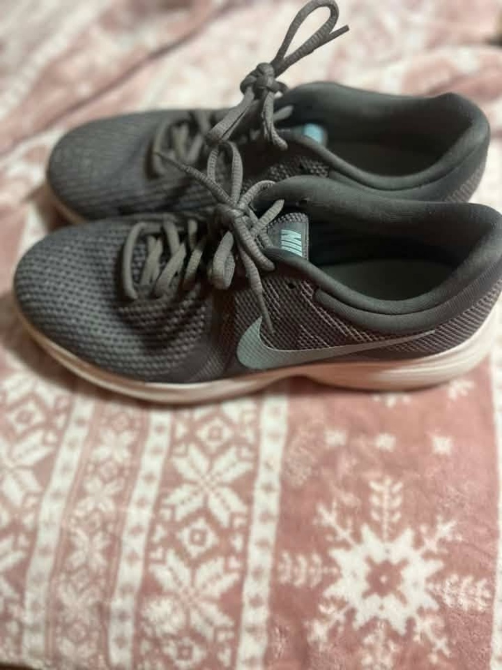 Nike Women's Charcoal Athletic Sneakers with Light Blue Swoosh